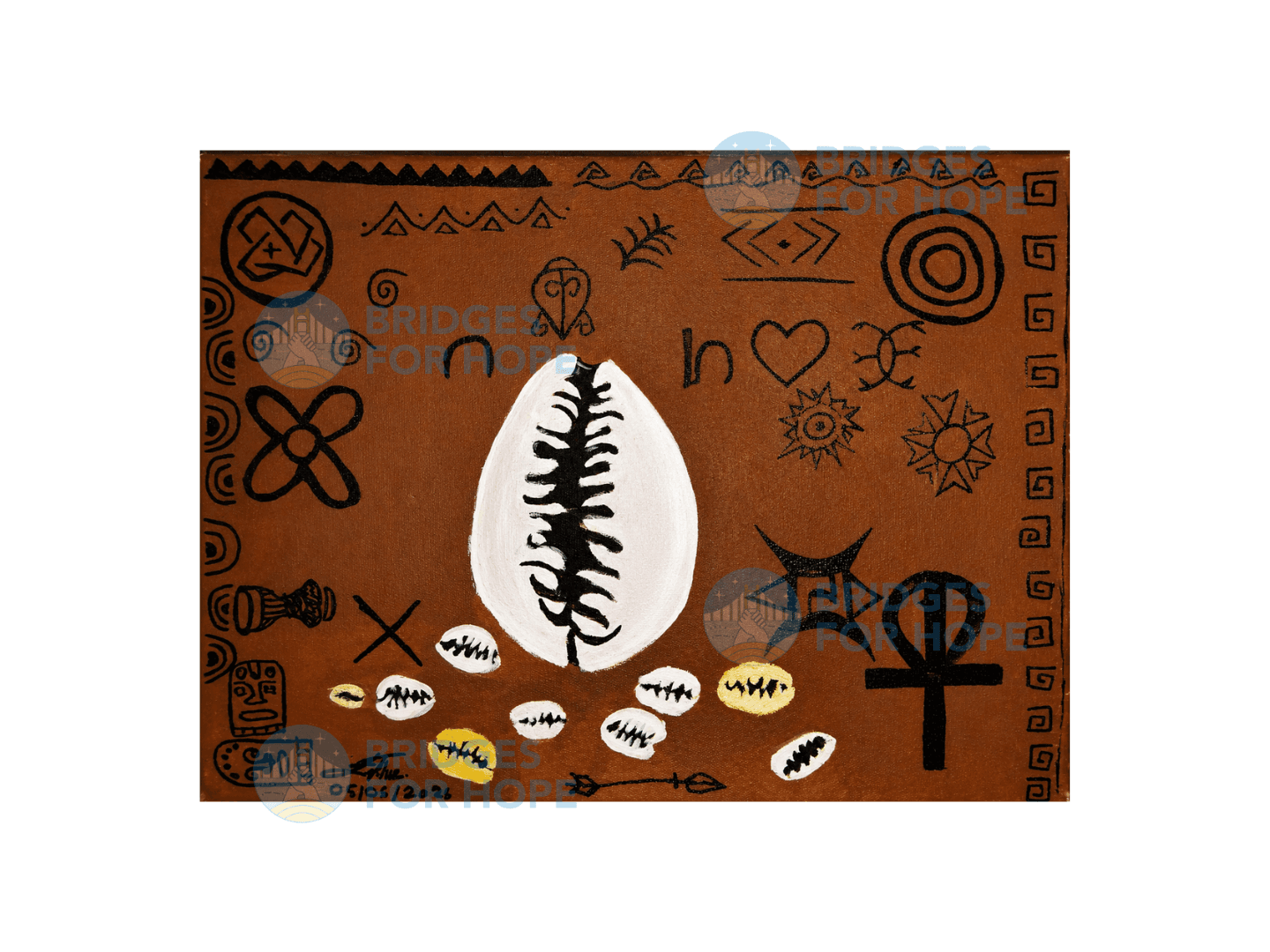 Painting inspired by African prints and cowries by Esther