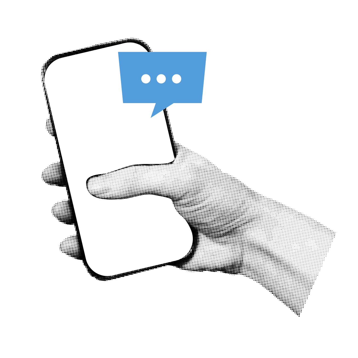 Hand holding a phone with a message